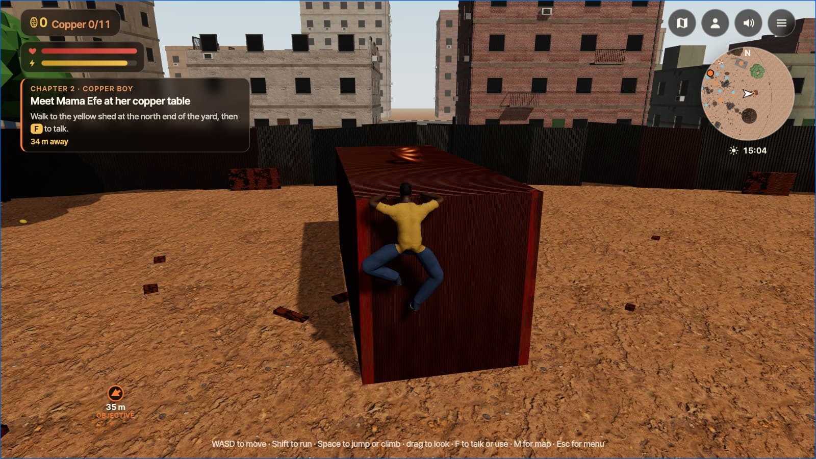 Climbing a shipping container for a coil only a climber can reach.