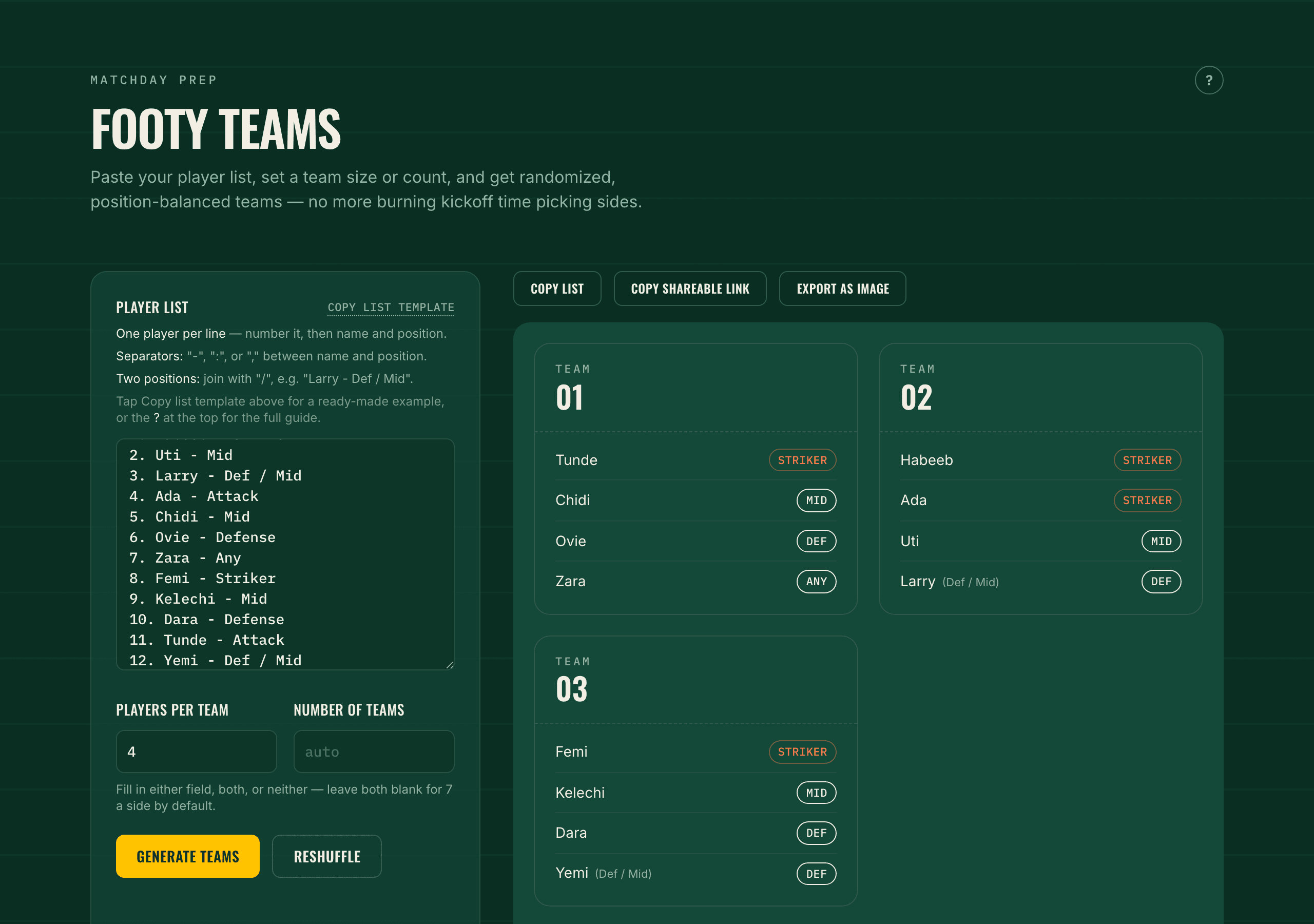 Footy Teams